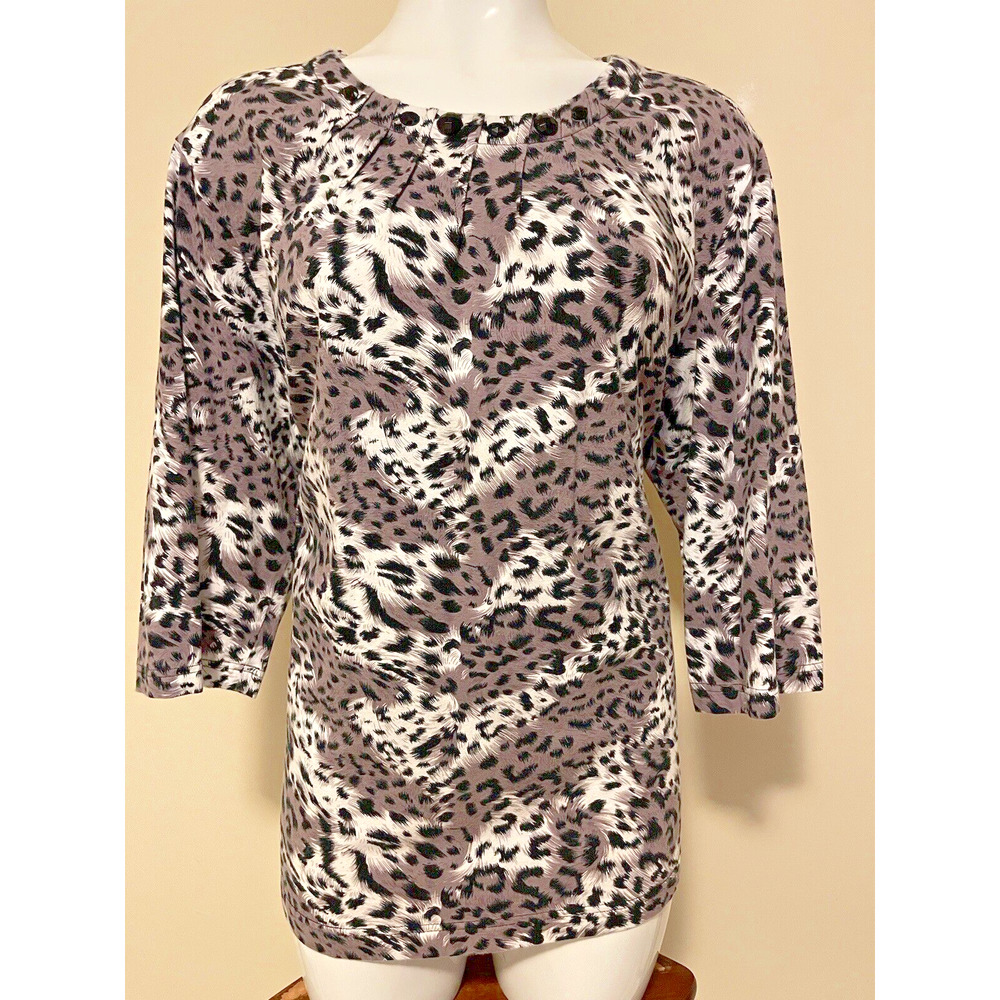 Links Top Size 2X Purple black White Multicolored Tunic Blouse Embellished Jewel